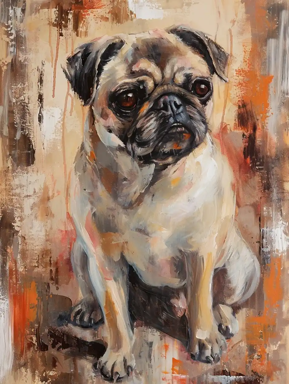 Textured Pug Portrait Midjourney提示词