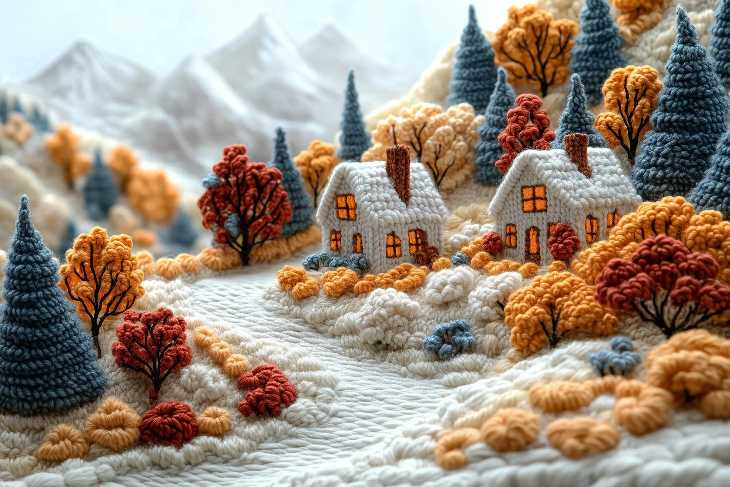 Knitted Wool Landscape Art Midjourney提示词