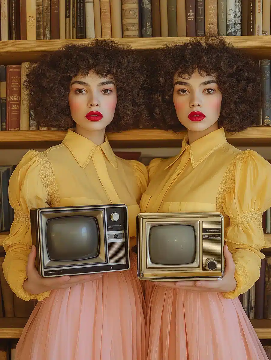 Surreal Twins with Television Midjourney提示词