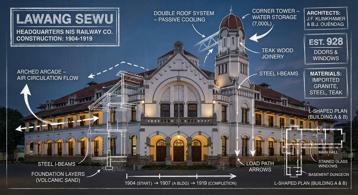 Lawang Sewu Architecture Infographic - Historic Building Guide Nano Banana提示词
