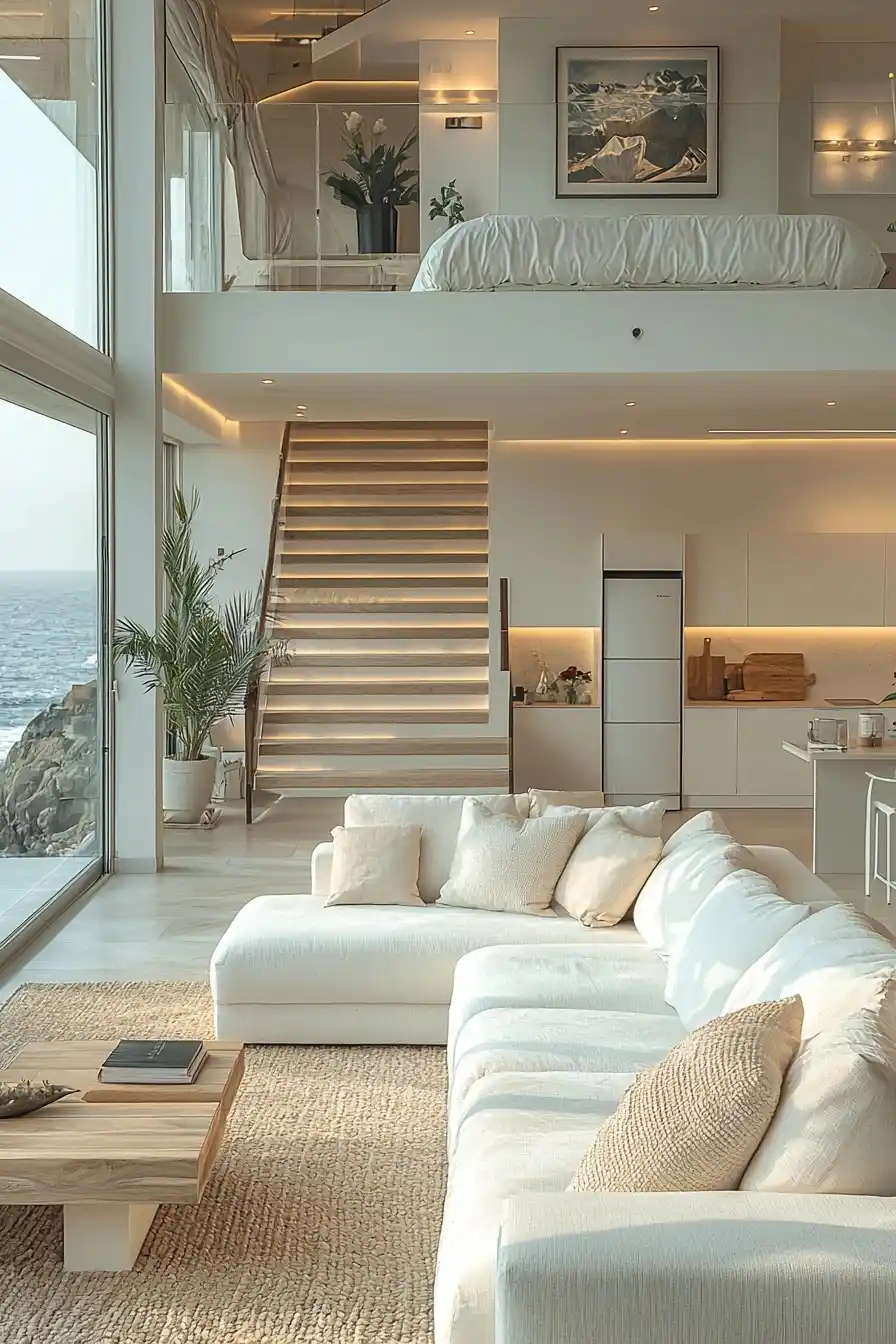 Modern White Living Room Midjourney提示词