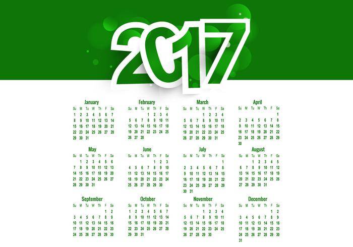 绿色2017年的彩色的日历