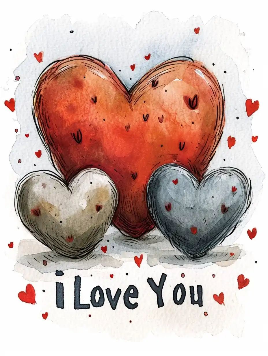 Watercolor Valentine Hearts Midjourney提示词