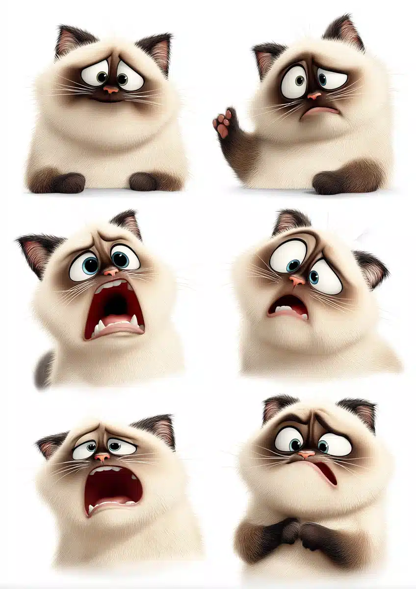 Siamese Cat Emoji Pack Midjourney提示词