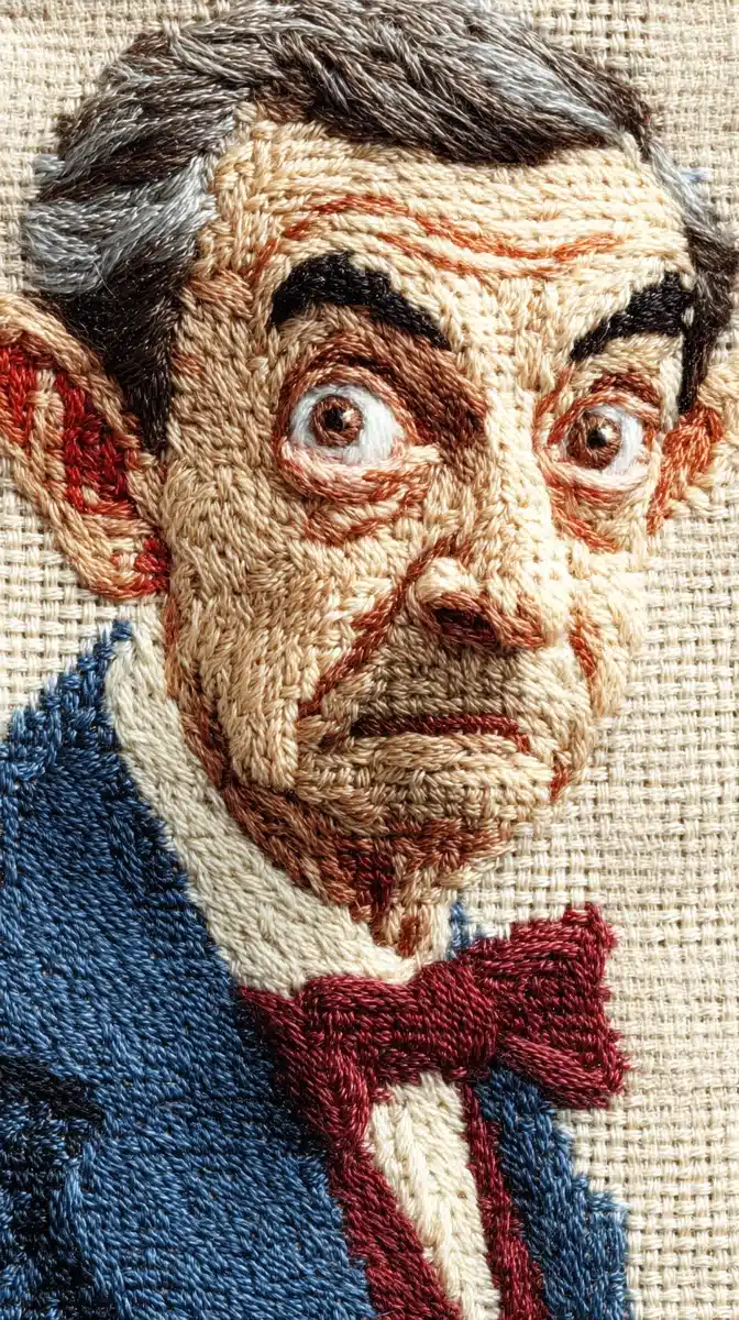 Cross Stitch Mr Bean Portrait Midjourney提示词