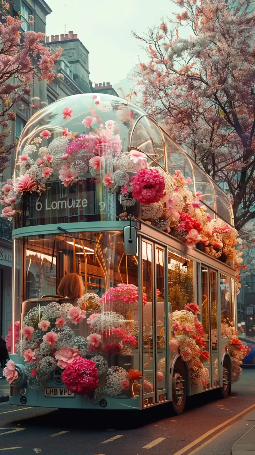 Glass Bus Floral Drive Midjourney提示词