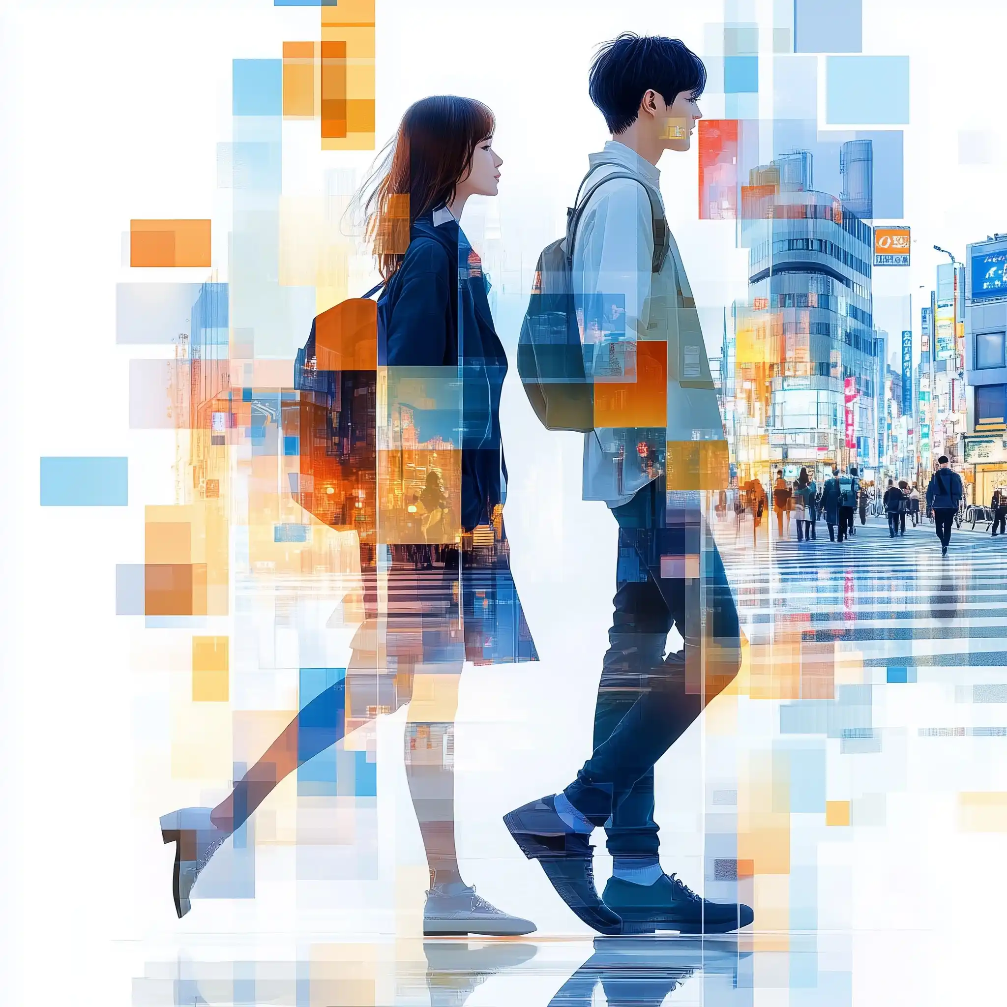 Geometric Shibuya Crossing Night Midjourney提示词
