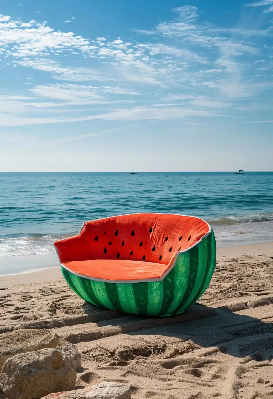 Watermelon Beach Scene Midjourney提示词