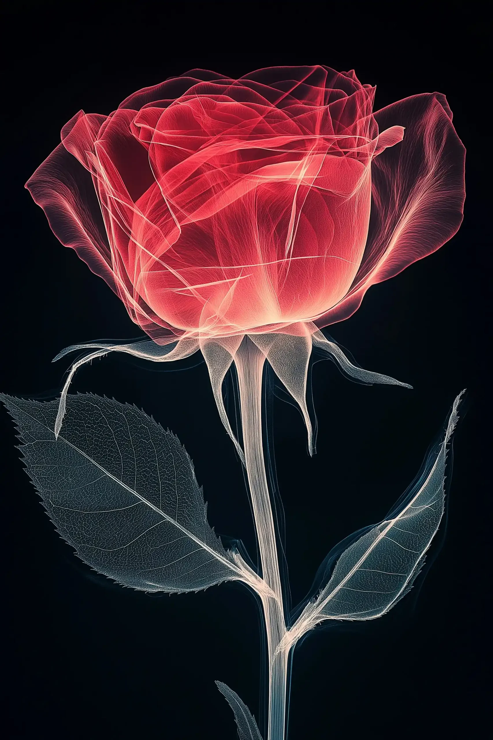 X-Ray Rose Close-Up Midjourney提示词