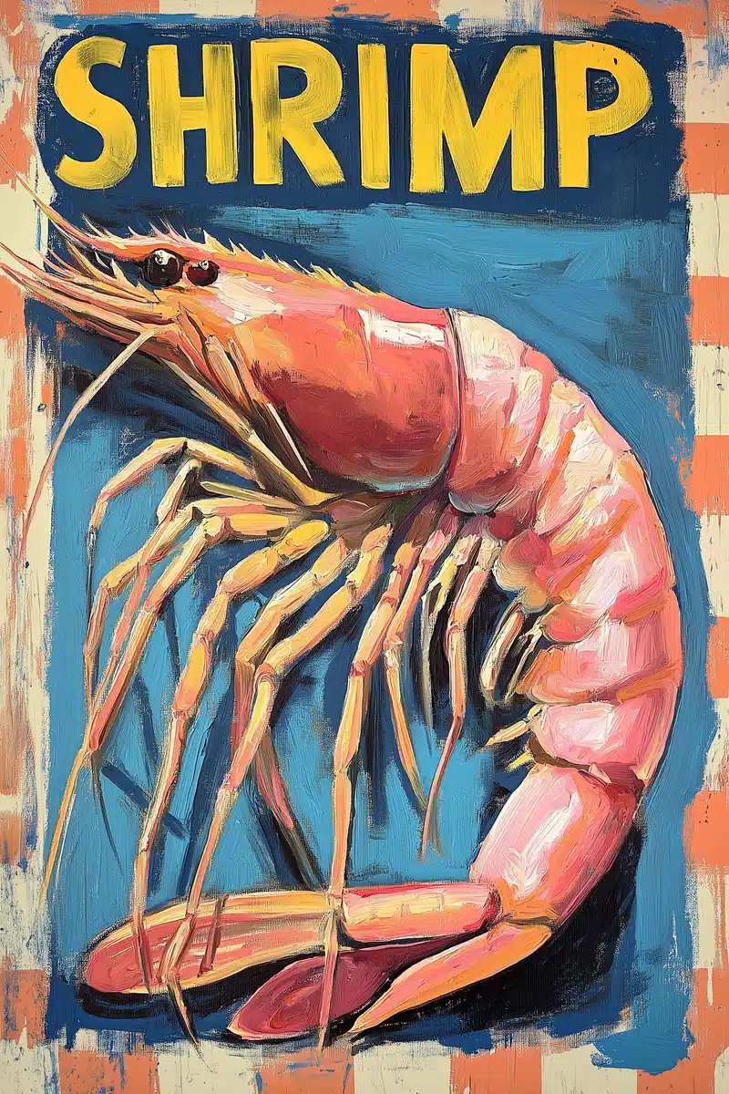 Oil Paint Shrimp with Checkered Background Midjourney提示词