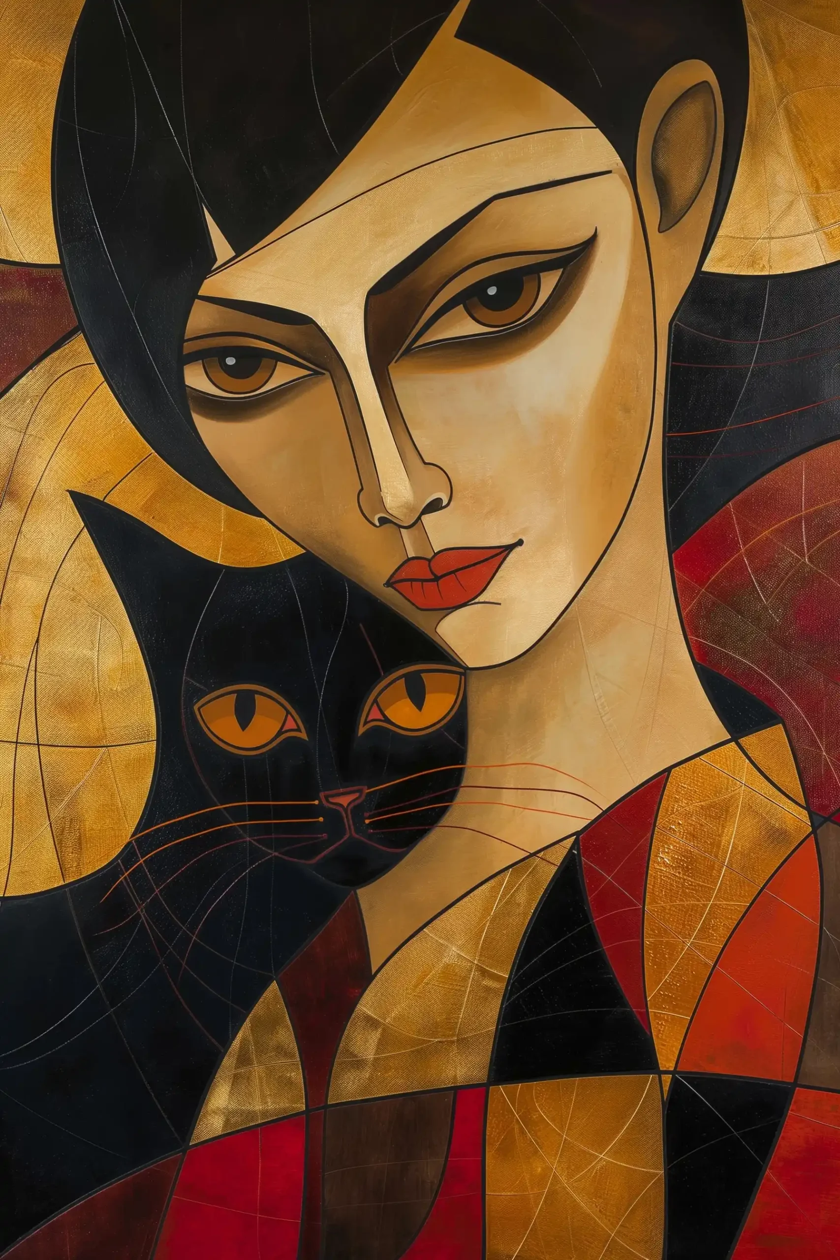 Golden Cat Duo Portrait Midjourney提示词
