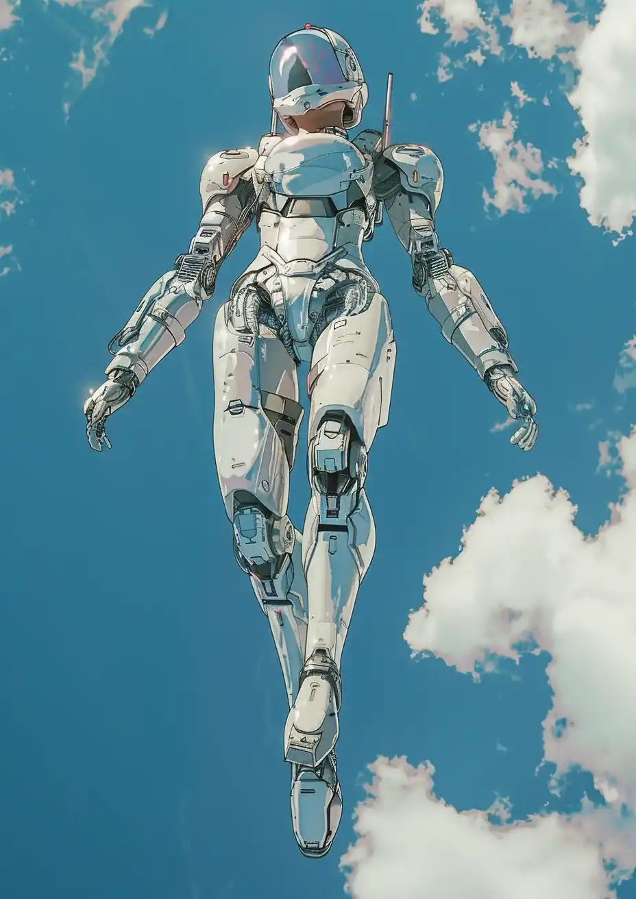 Silver Robot Woman Sky Midjourney提示词