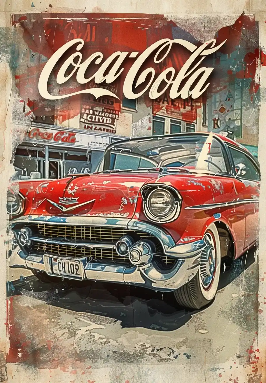 Vintage Coca-Cola Radio Cadillac Midjourney提示词