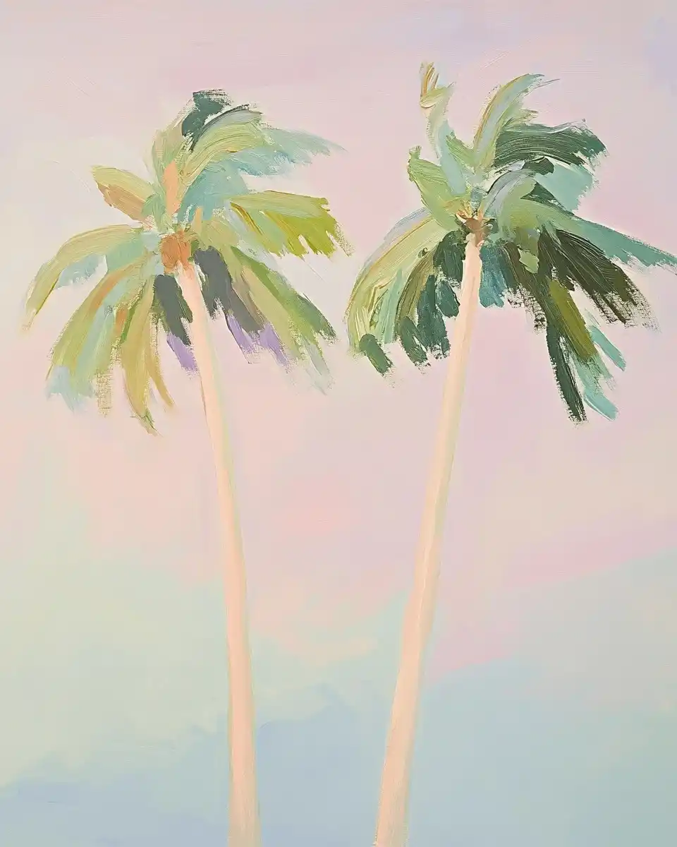 Minimalist Palm Trees Sunset Midjourney提示词
