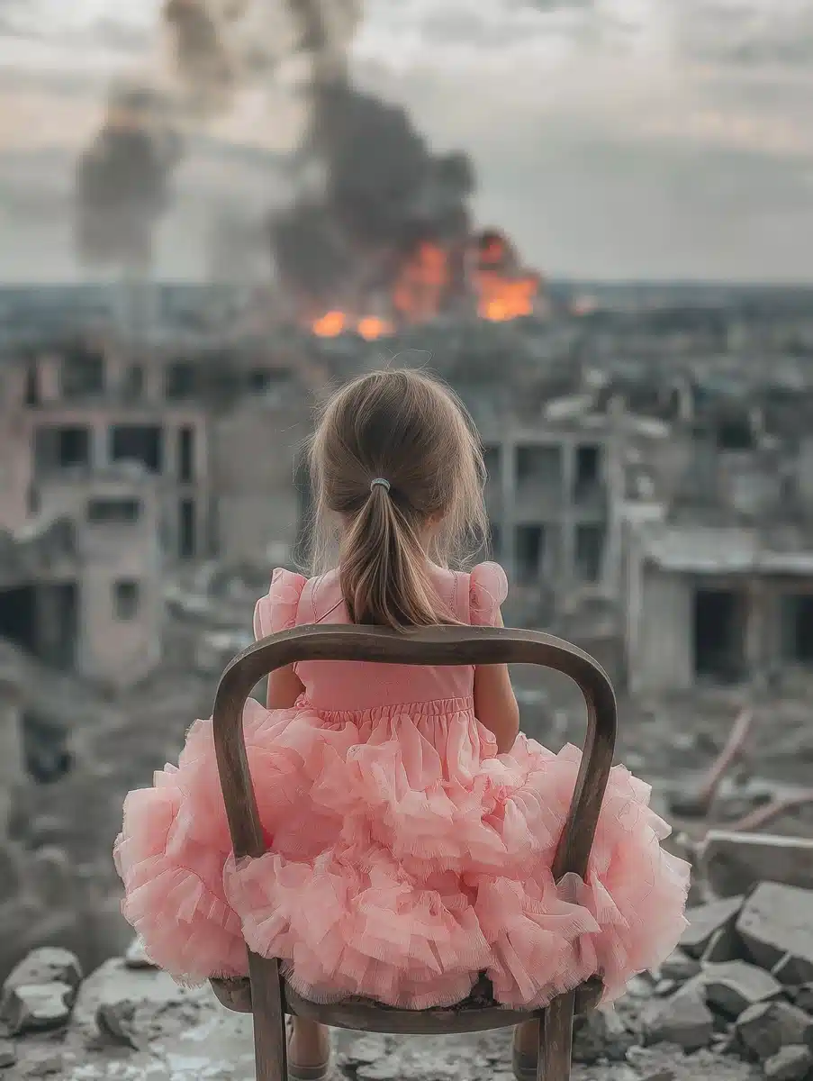 Child in Ruins Surreal Contrast Midjourney提示词
