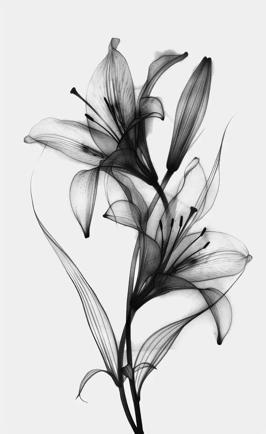 Minimal Lily X-Ray Art Midjourney提示词