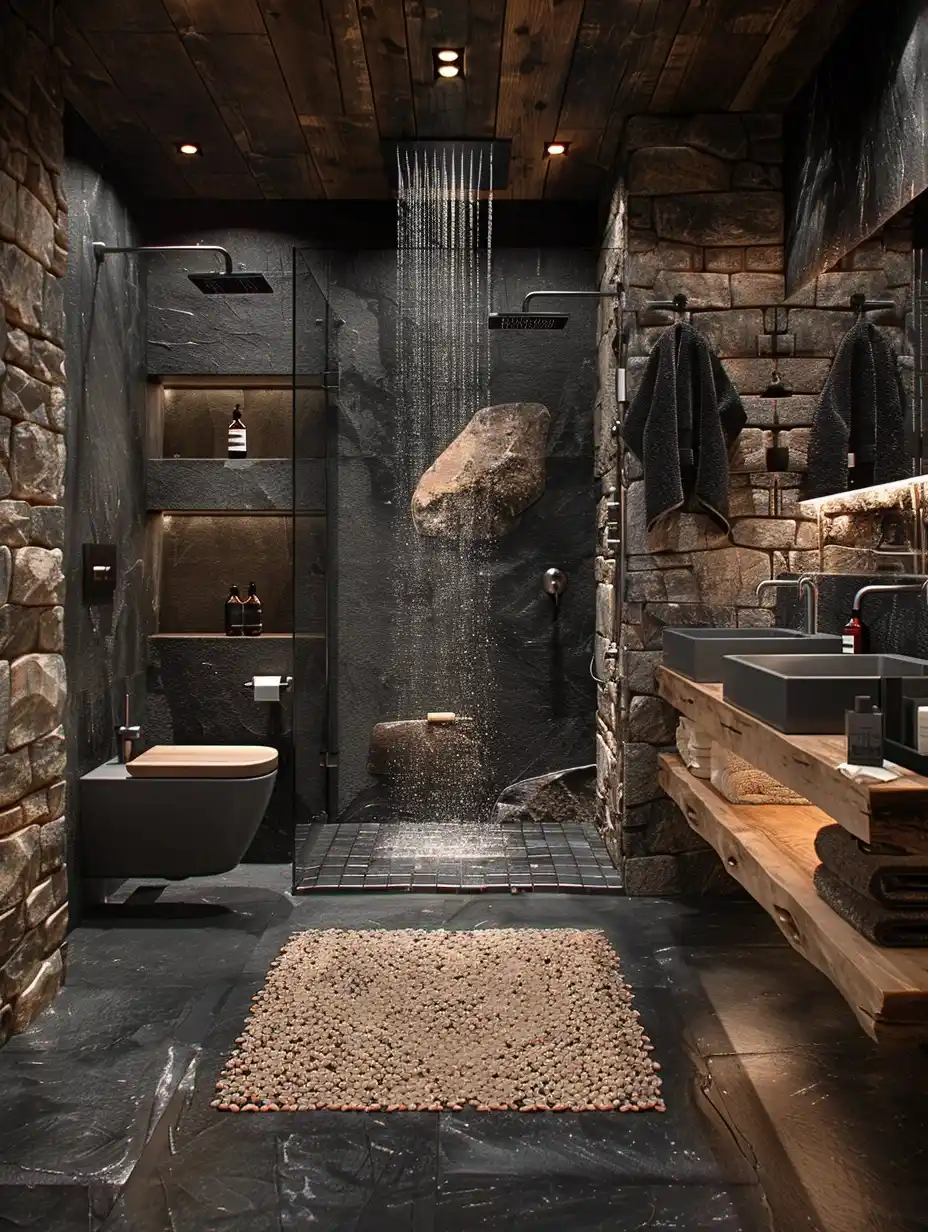 Minimalist Stone Bathroom Midjourney提示词