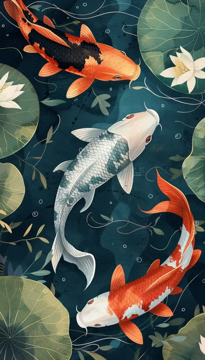 Koi Fish Vector Design Midjourney提示词