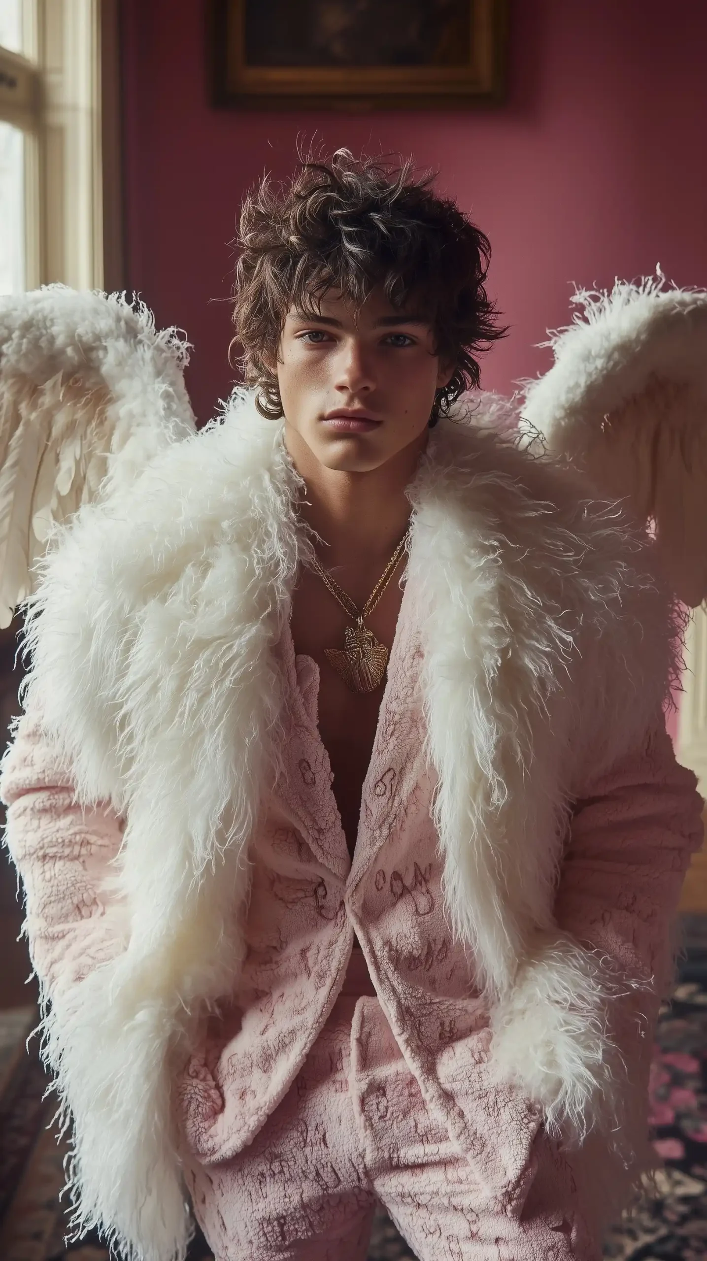 Gucci Cupid Against Pink Wall Midjourney提示词