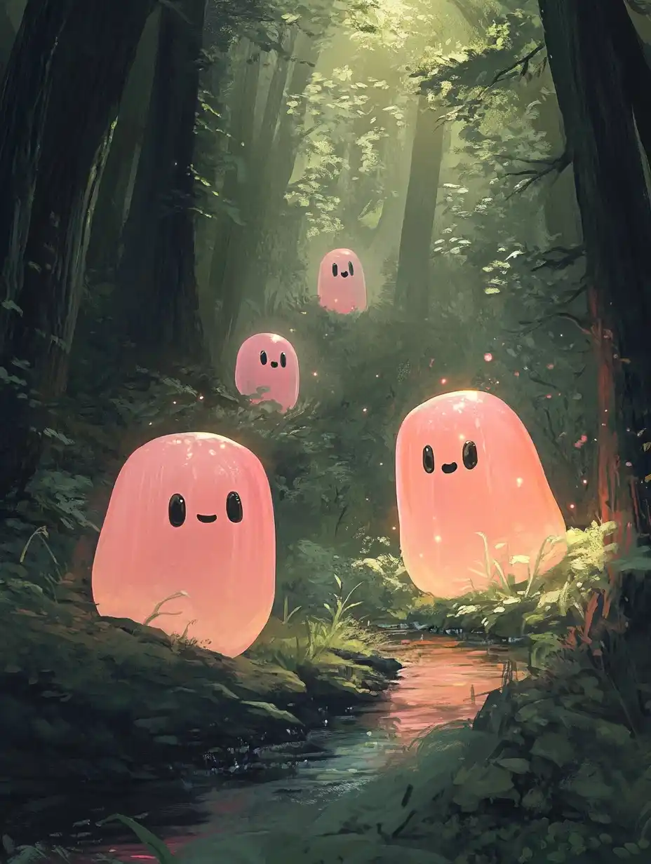 Jelly Bean Ghosts in Forest Midjourney提示词
