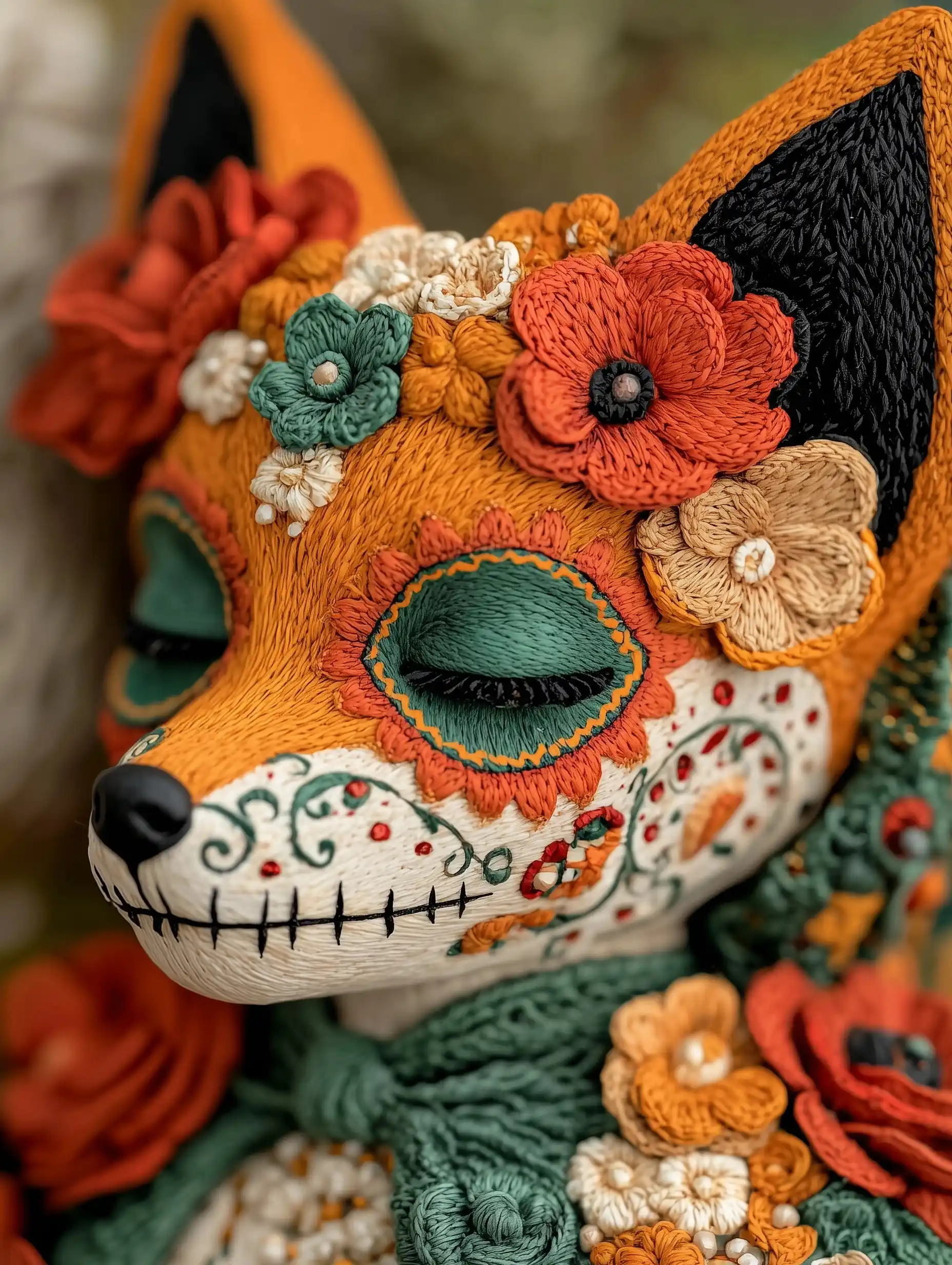 Ornate Sugar Skull Fox Midjourney提示词