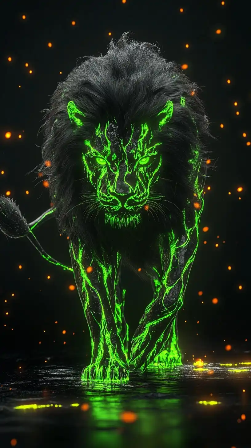 Molten Green Lava Lion Midjourney提示词