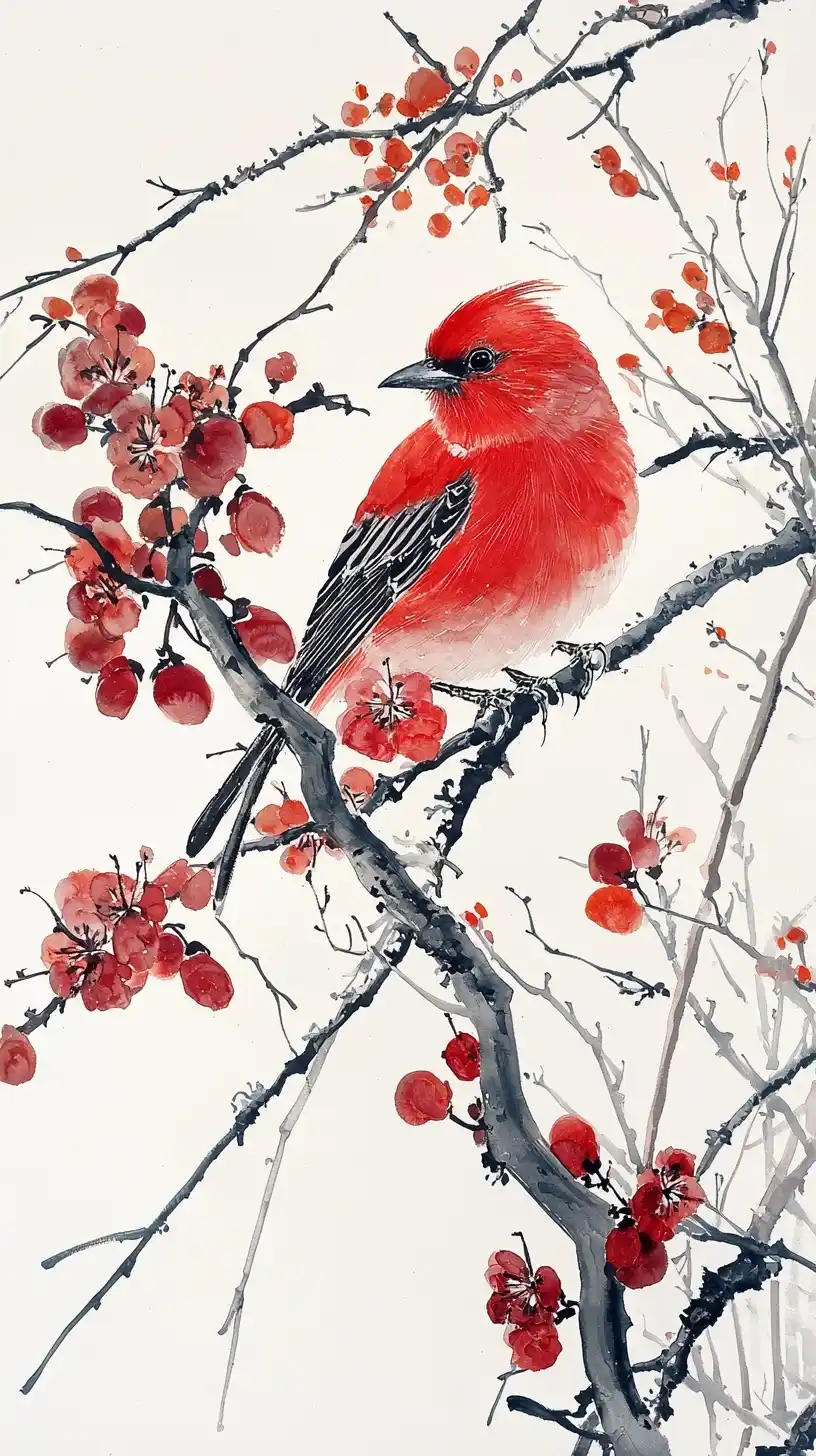 Chinese Ink Landscape Birds Midjourney 提示词生成效果