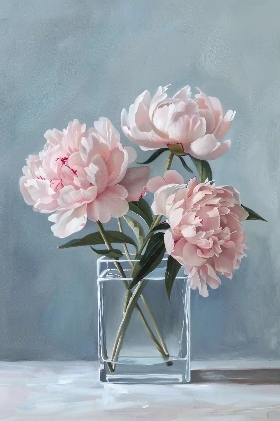Clean Peonies in Glass Midjourney提示词