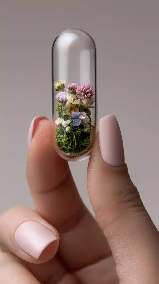 Glass Capsule with Flowers Midjourney提示词