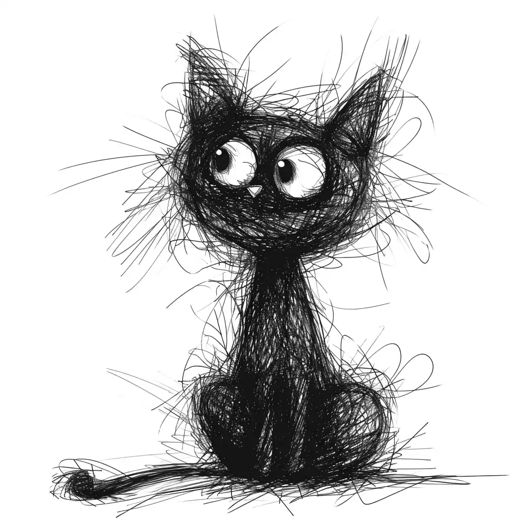 Scribbled Cat in Clean Outline Midjourney提示词