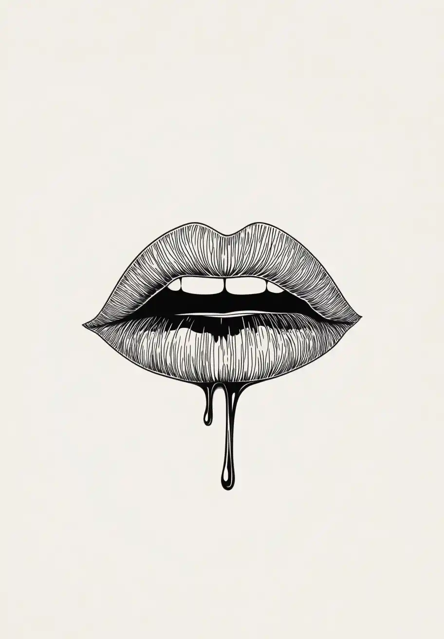 Line Art Lip Illustration Midjourney提示词