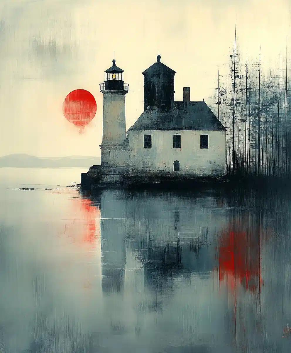 Stylised Ink Wash Lighthouse Midjourney提示词