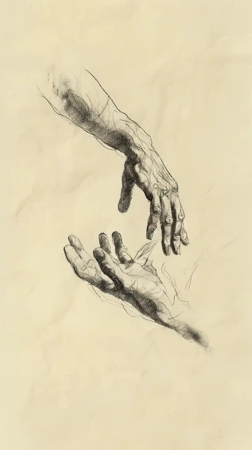 Minimalist Charcoal Hands Sketch Midjourney提示词