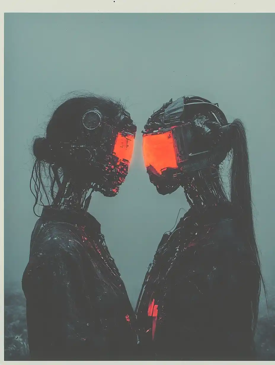 Cyborgs Framing Glowing Figure Midjourney提示词