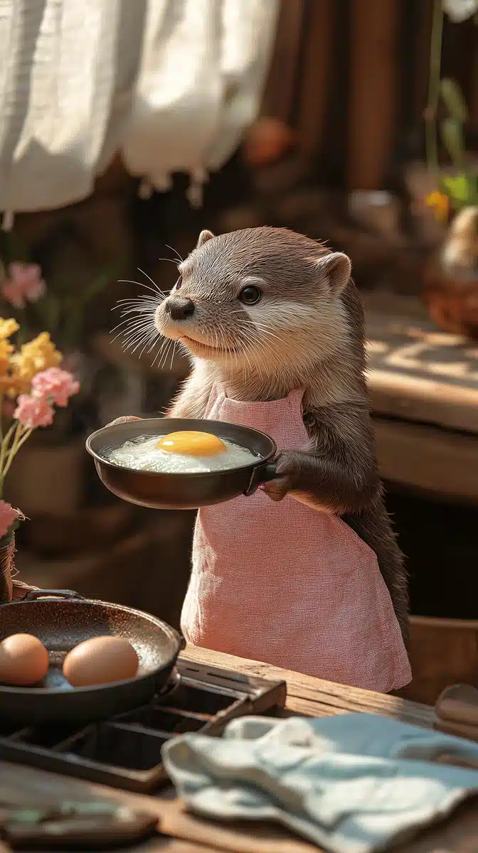 Otter Cooking in Nordic Kitchen Midjourney提示词