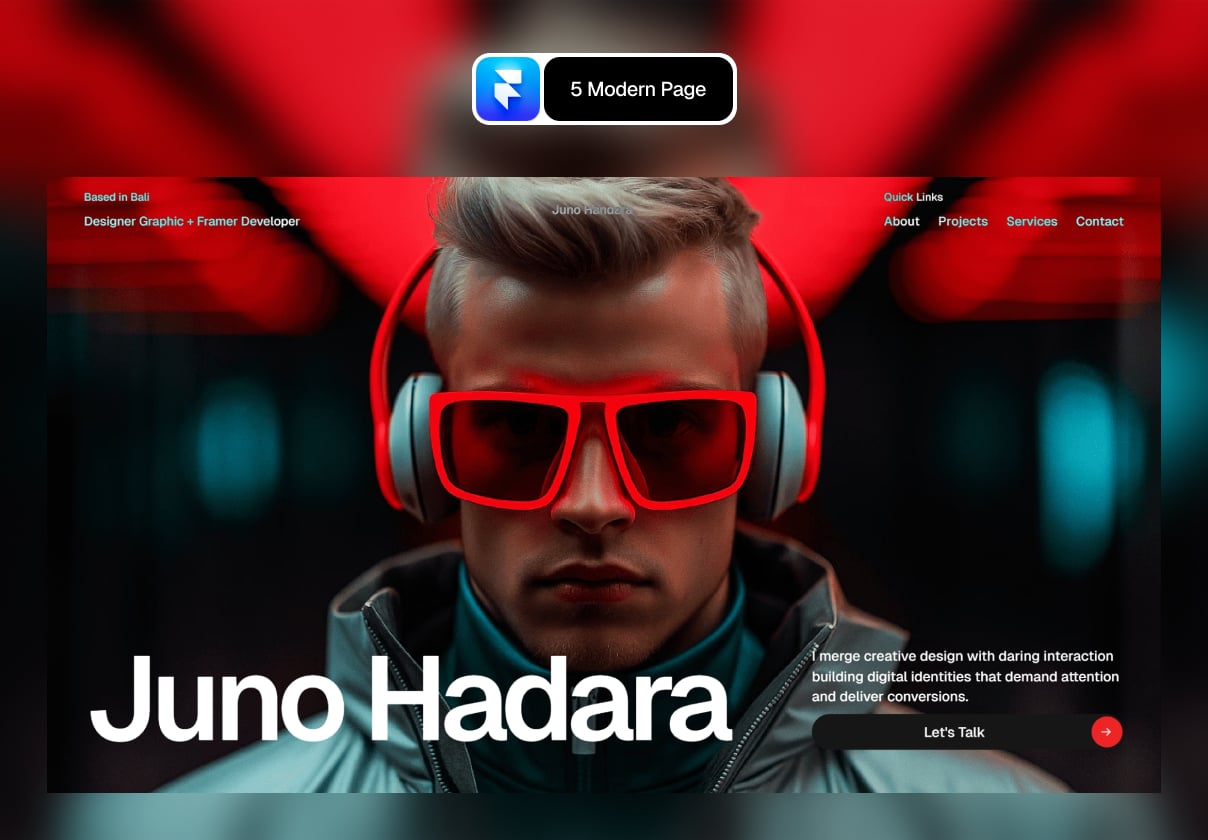 大胆个人作品集Framer模板（Juno Hadara），Juno Hadara - Bold Personal Portfolio for Framer