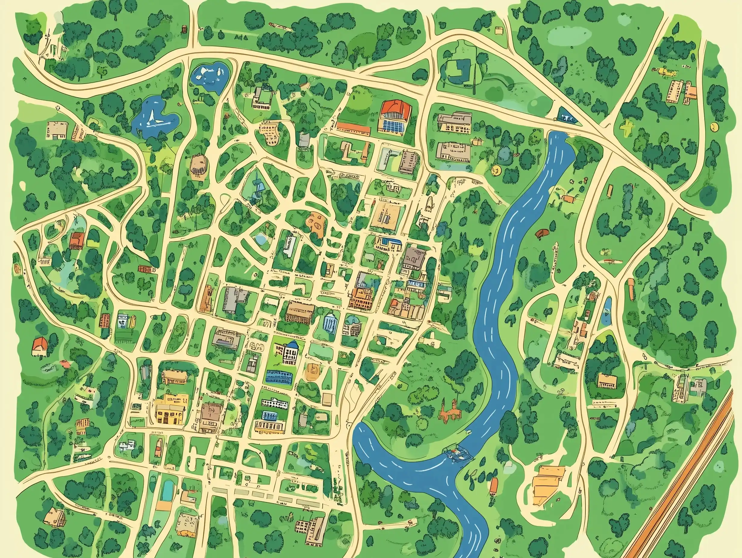 Ghibli-Style Austin Map Midjourney提示词