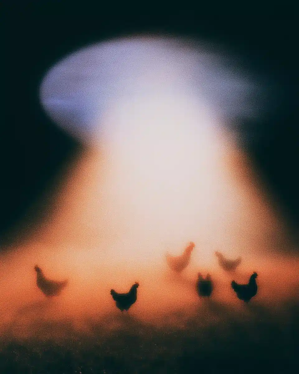 Vintage Sci-Fi Saucer Chickens Midjourney提示词
