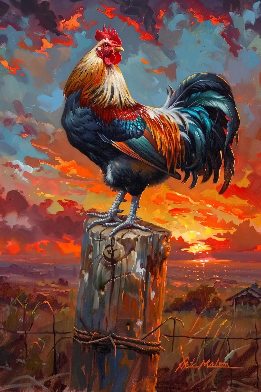 Baroque Rooster Sunrise Midjourney提示词