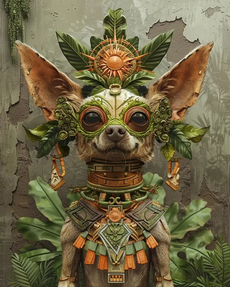 Surreal Aztec Chihuahua Portrait Midjourney提示词