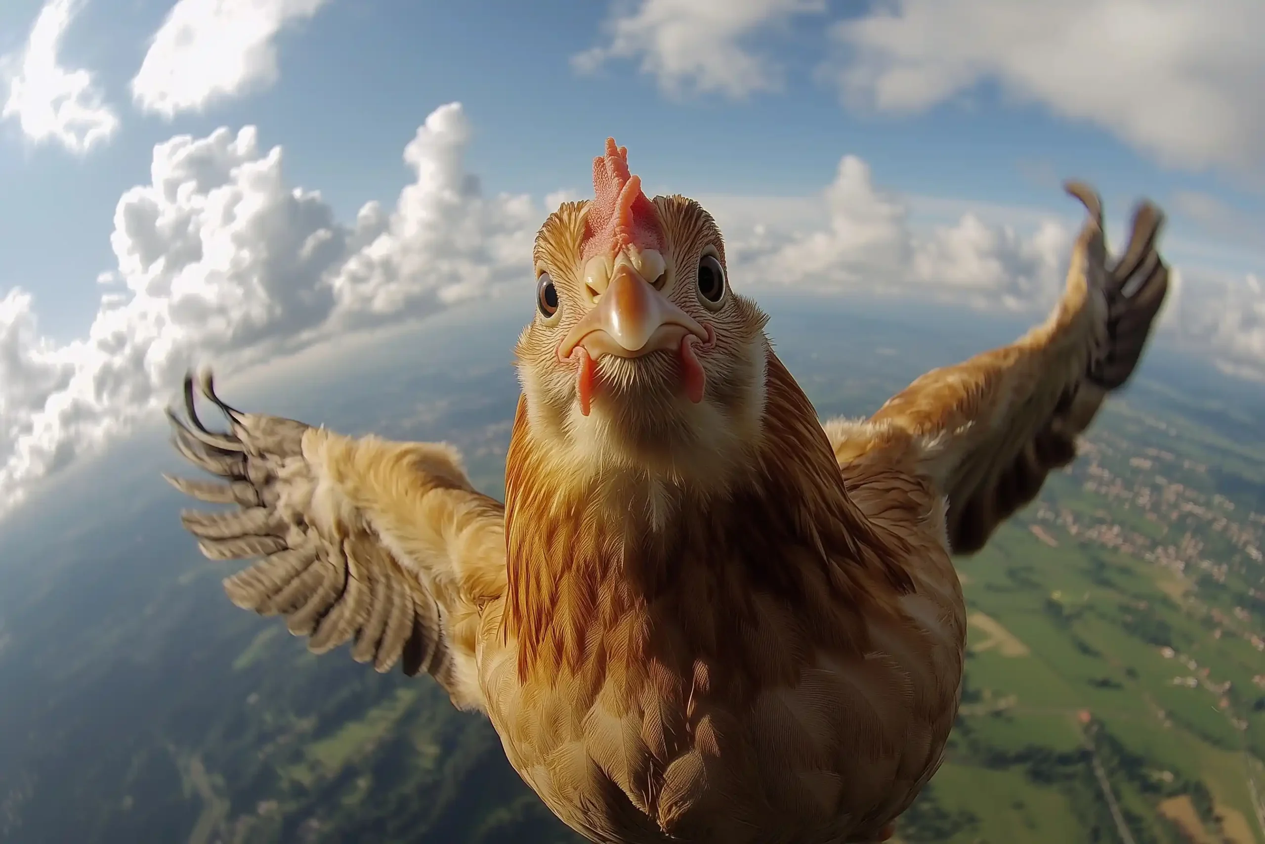 Skydiving Chicken Selfie Midjourney提示词
