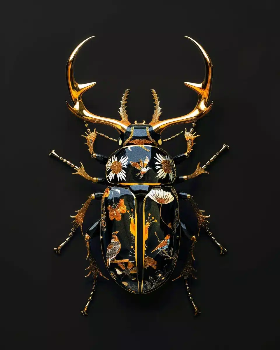 Hyperrealistic Beetle with Motifs Midjourney提示词