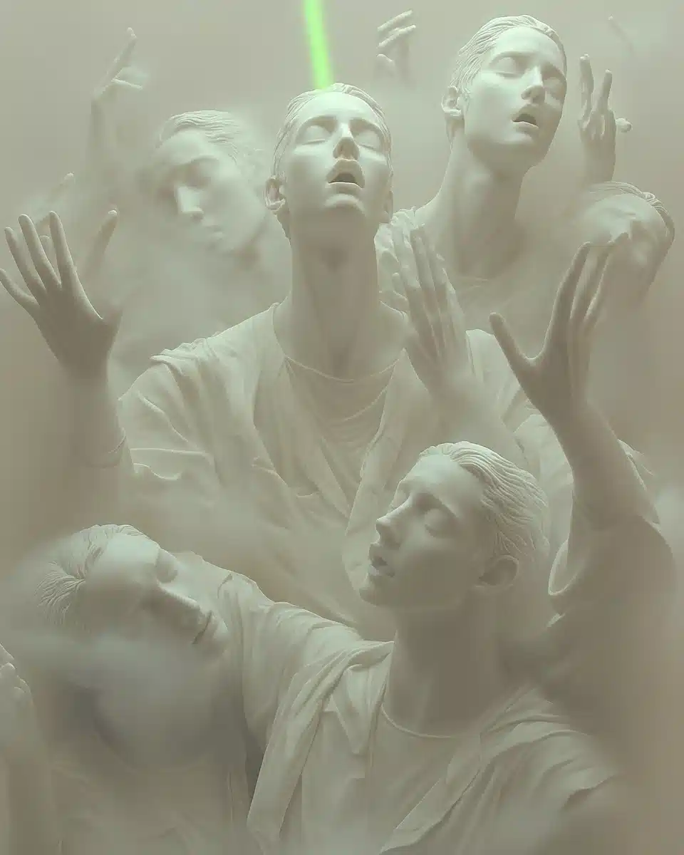 Rave Figures in Fog Midjourney提示词
