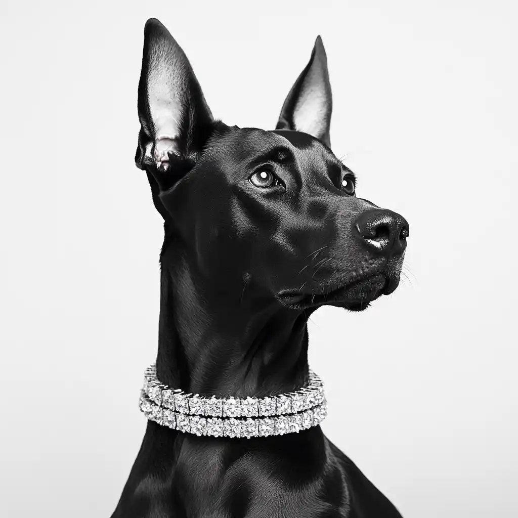 Luxury Doberman in Black and White Midjourney提示词