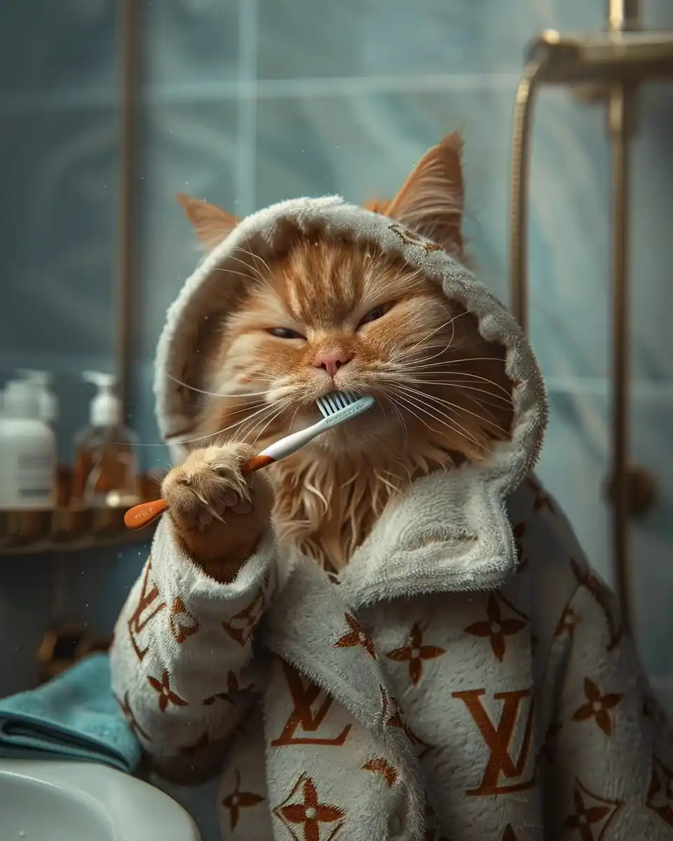Monogrammed Cat Grooming Midjourney 提示词生成效果