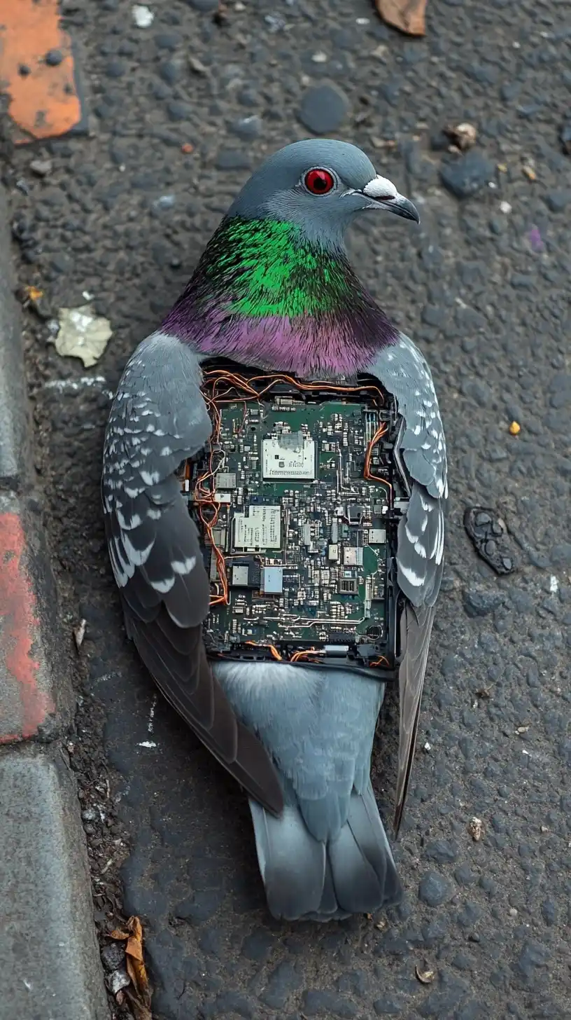 Electronic Pigeon in Street Midjourney提示词