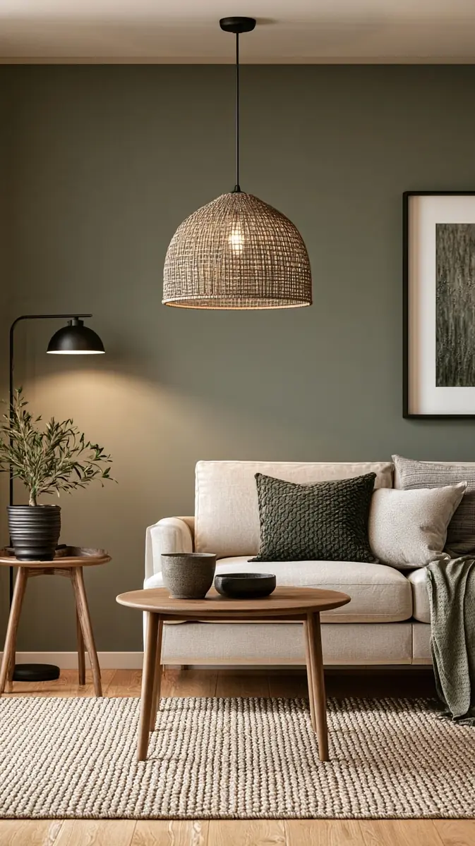 Minimalist Green Living Room Midjourney提示词