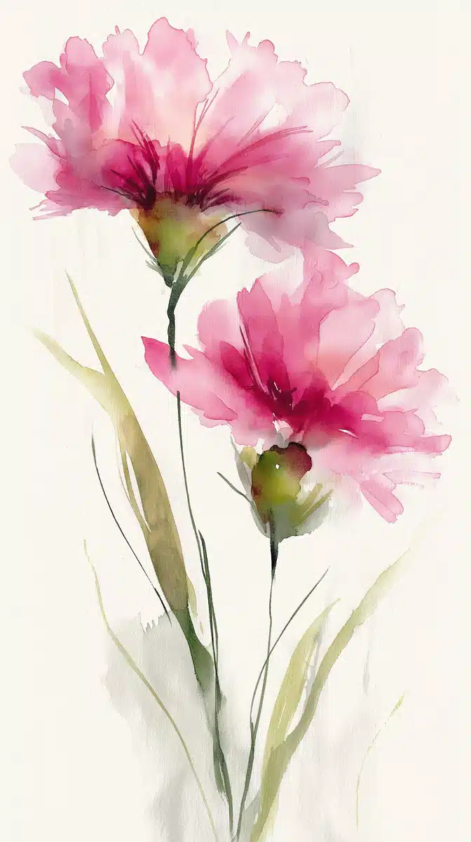 Watercolor Pink Flowers Midjourney提示词