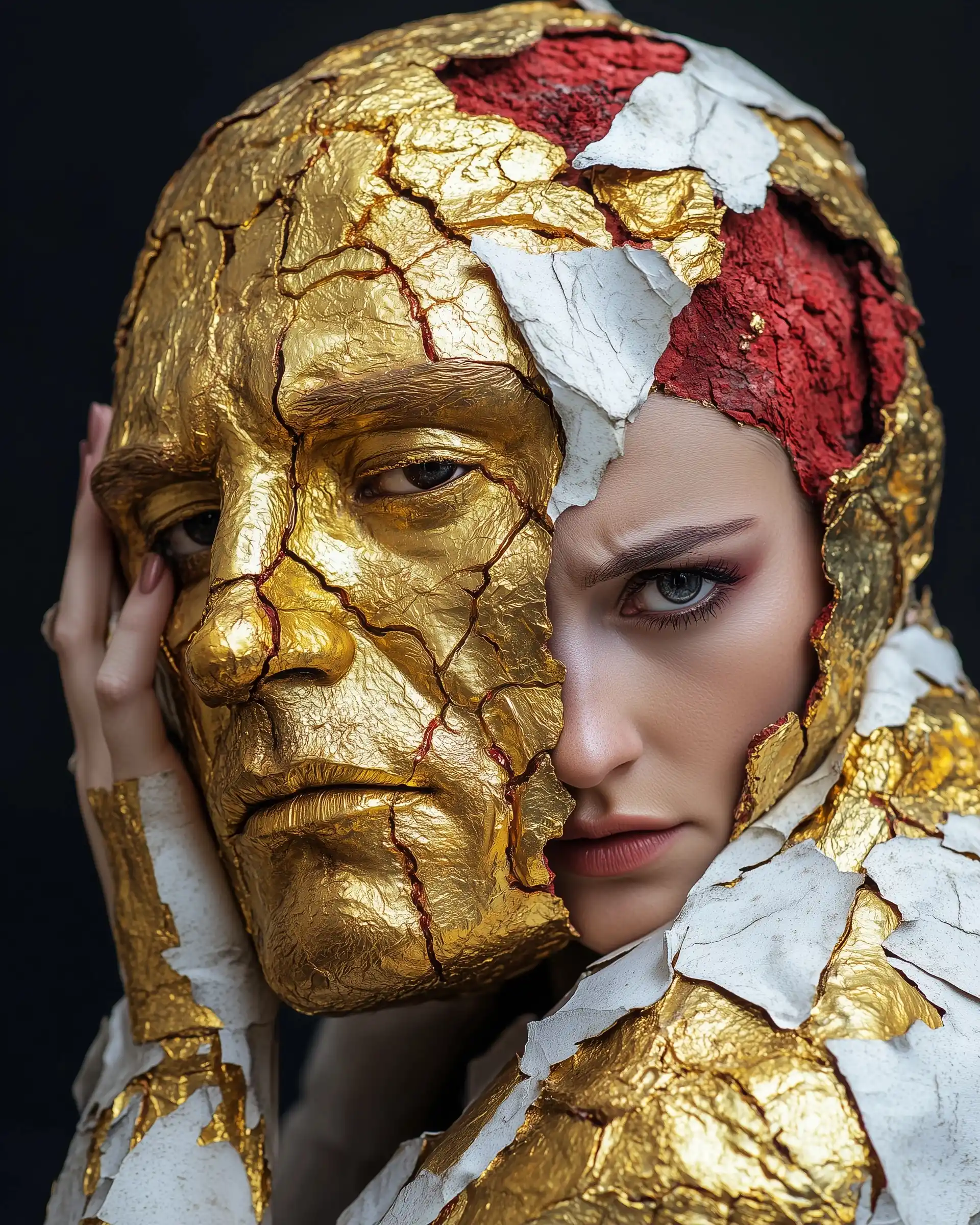 Golden Statue Closeup Portrait Midjourney提示词