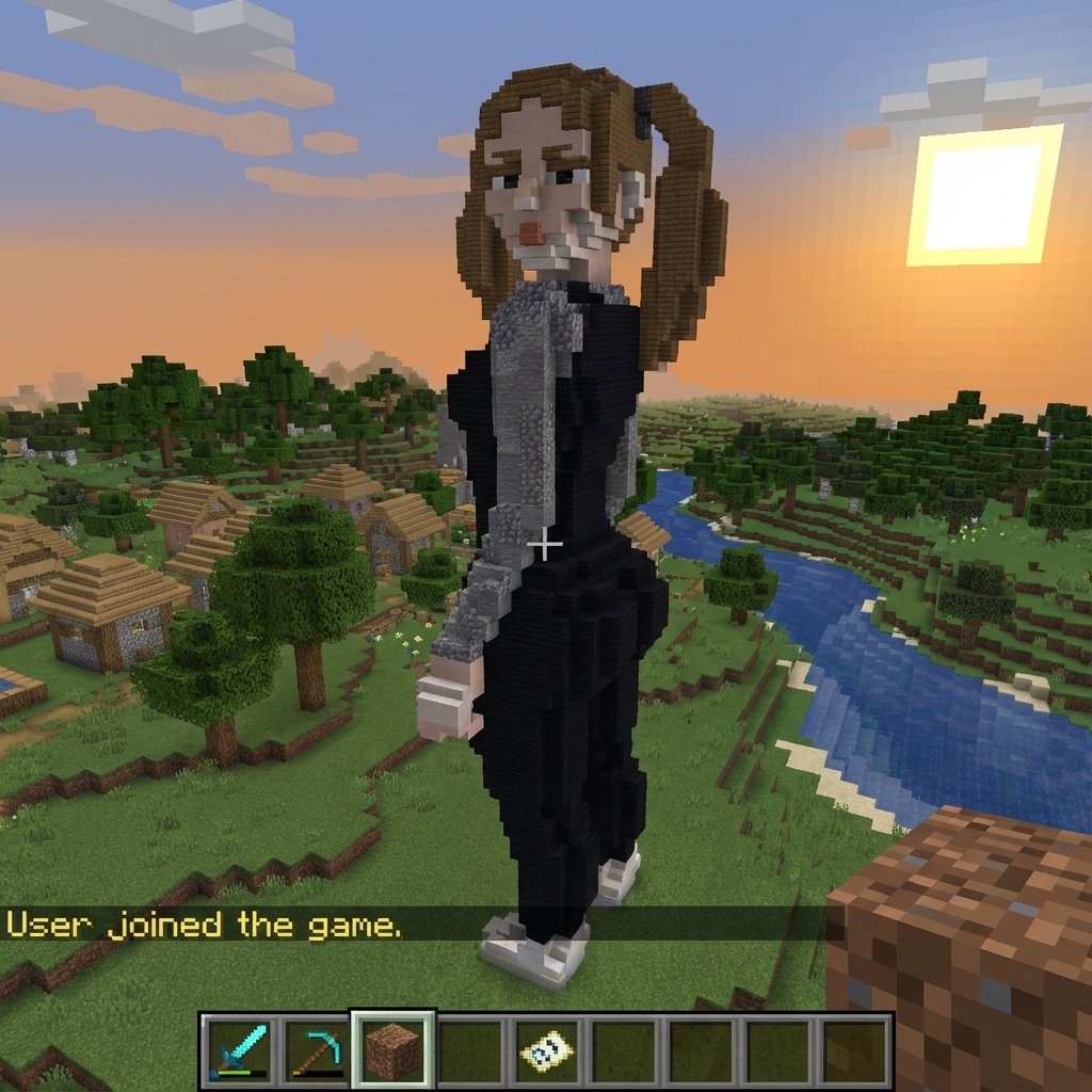 Minecraft Pixel Art Woman Statue | Character Build Sunset Nano Banana提示词